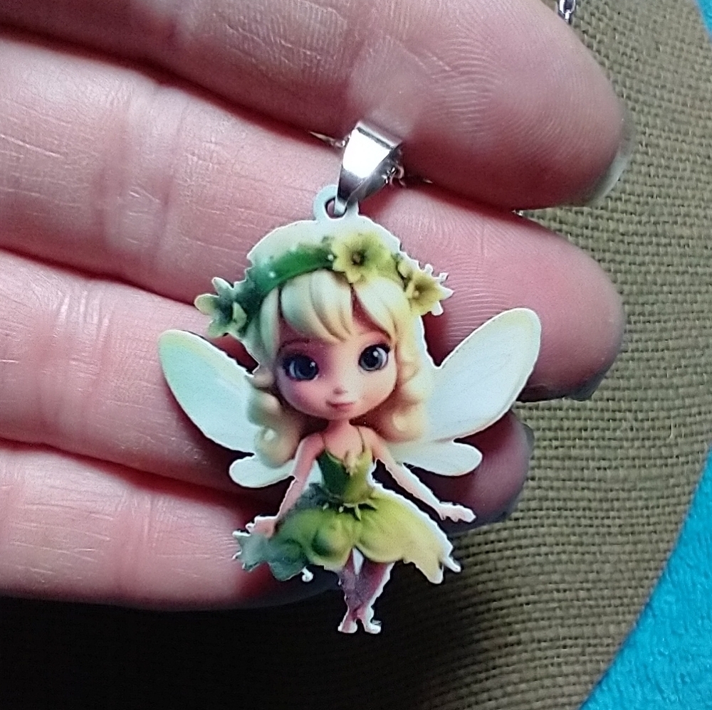 Fairy Pendant Necklace green white cute